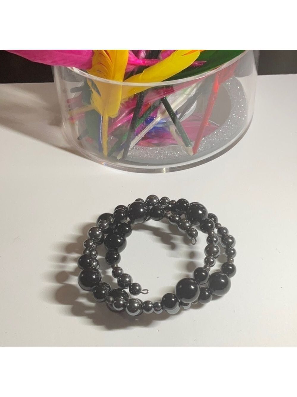 Vintage Black Amber Wrap Bracelet Ankle Choker - Picture 2 of 5